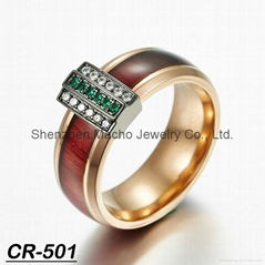 new arrival tungsten carbide ring with wood and zircon inlay jewelry rose gold