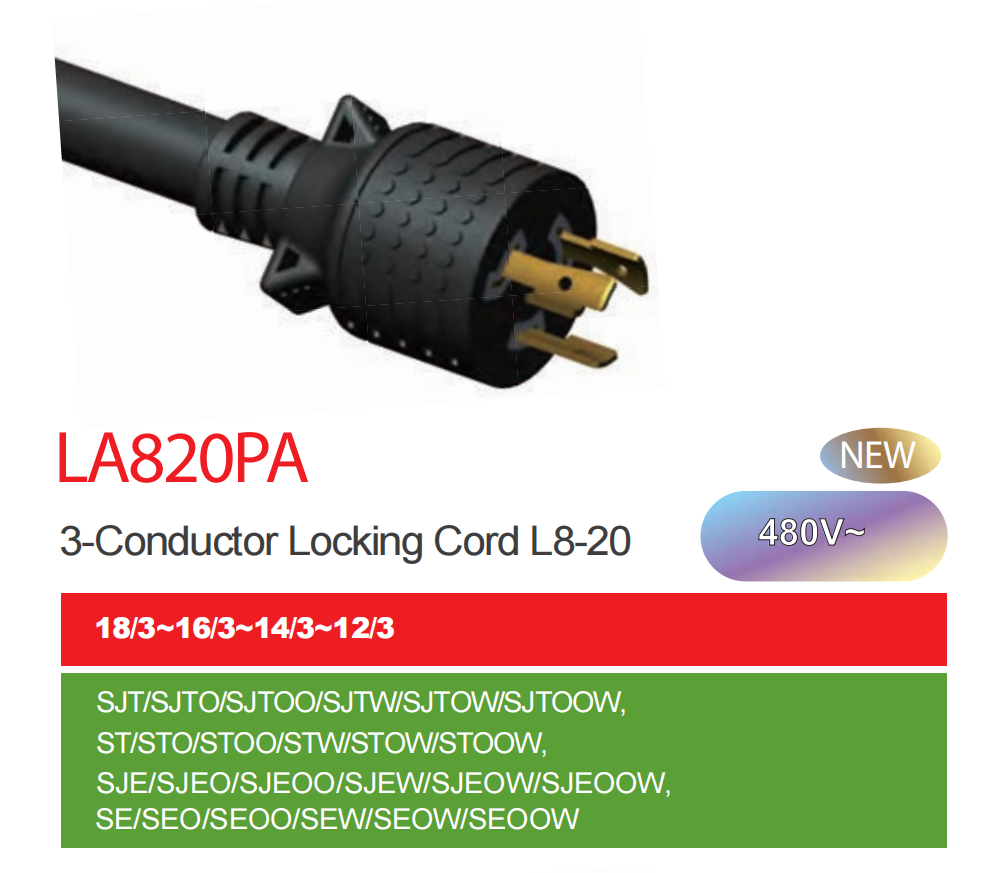 NEMA L8-20P America Twist locking Power cord 2