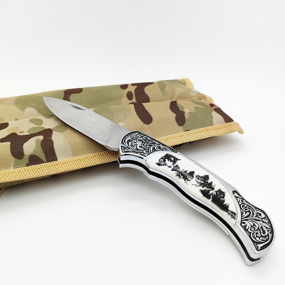 Folding Army Hunting Survival Knife with maple handle 2