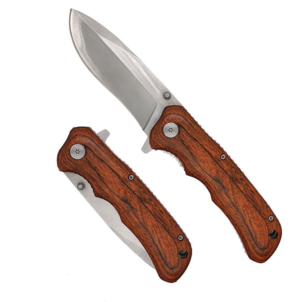 folding knife camping knife steel blade wood handle knife