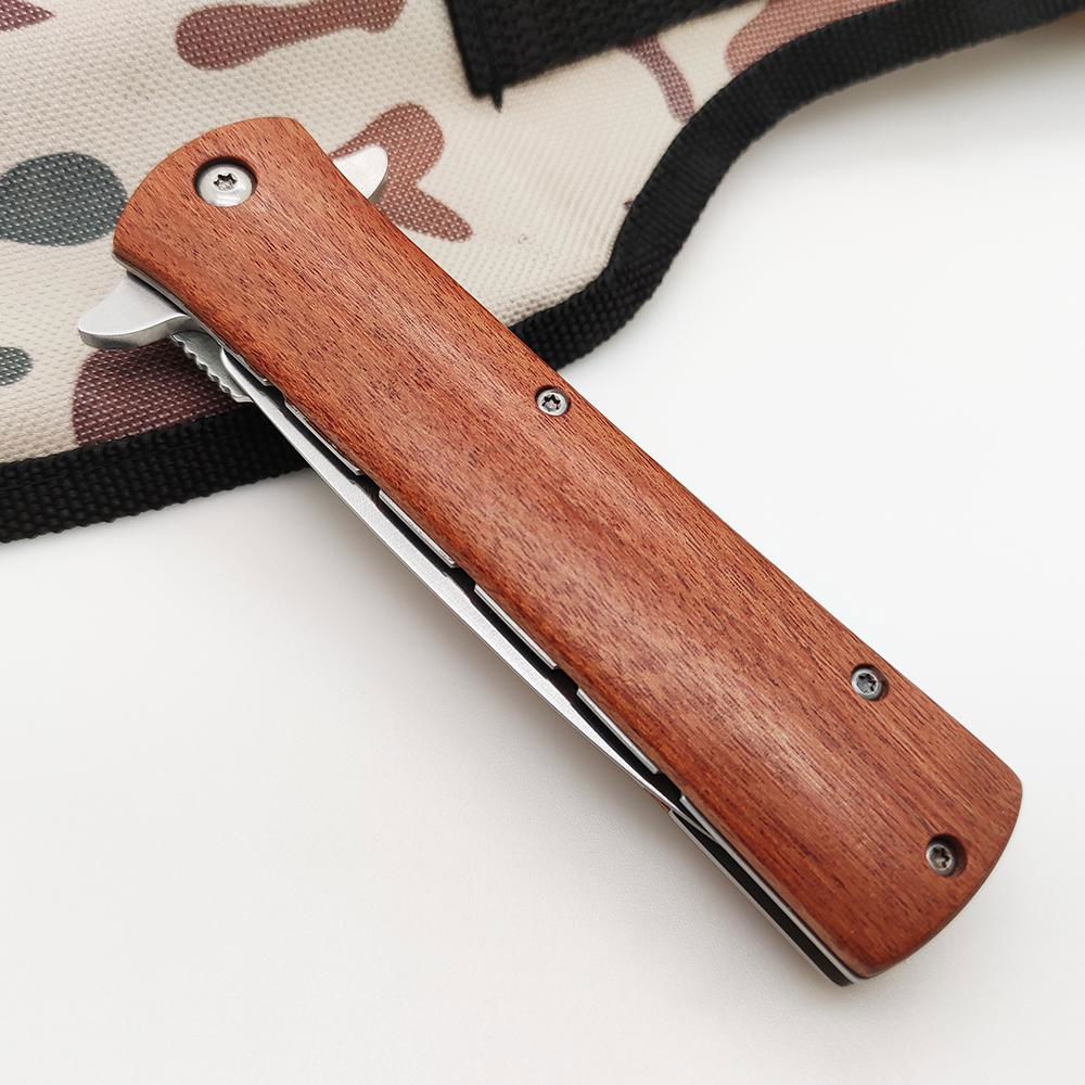  wood handle survival stainless steel pocket knife with clip for gifts 5