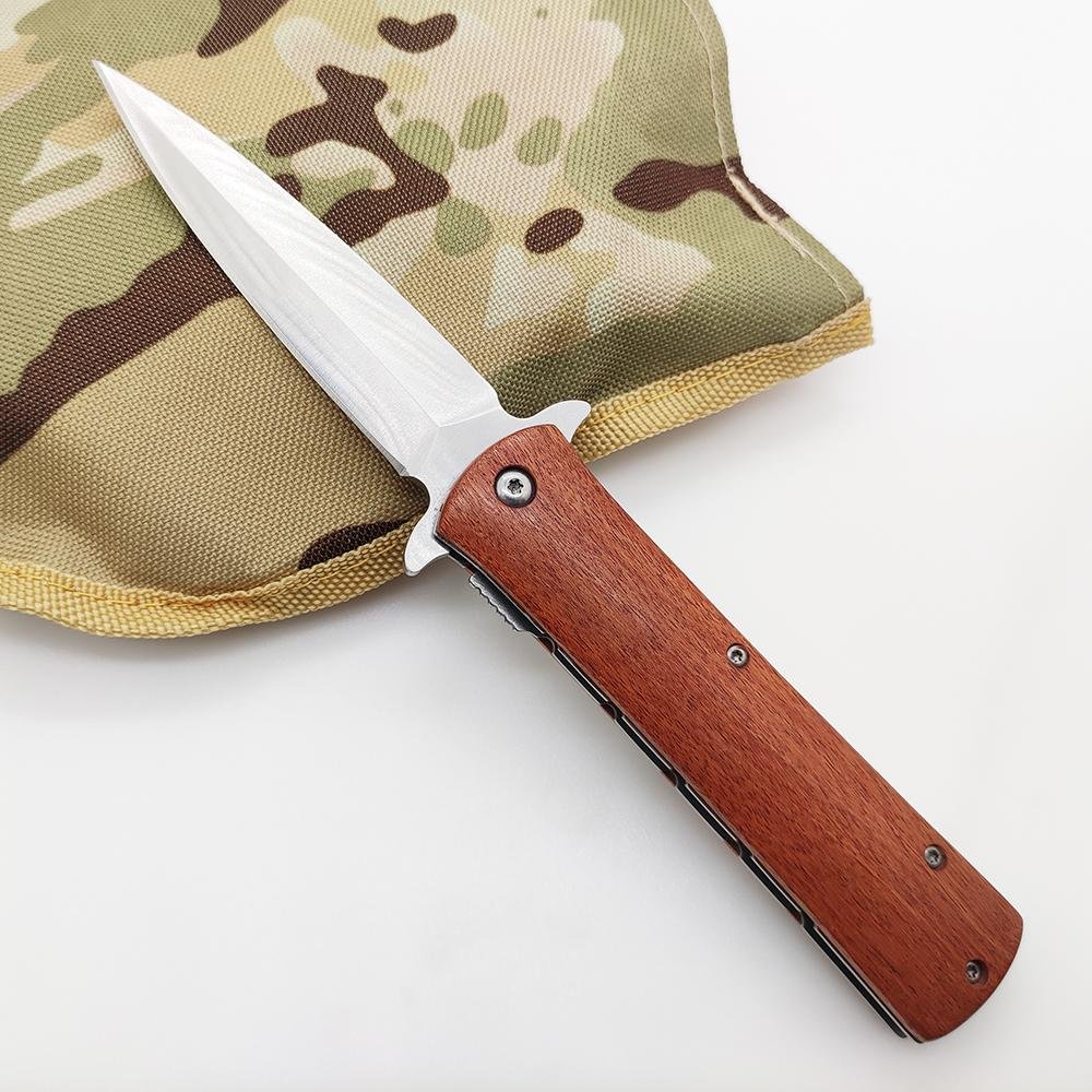  wood handle survival stainless steel pocket knife with clip for gifts 2