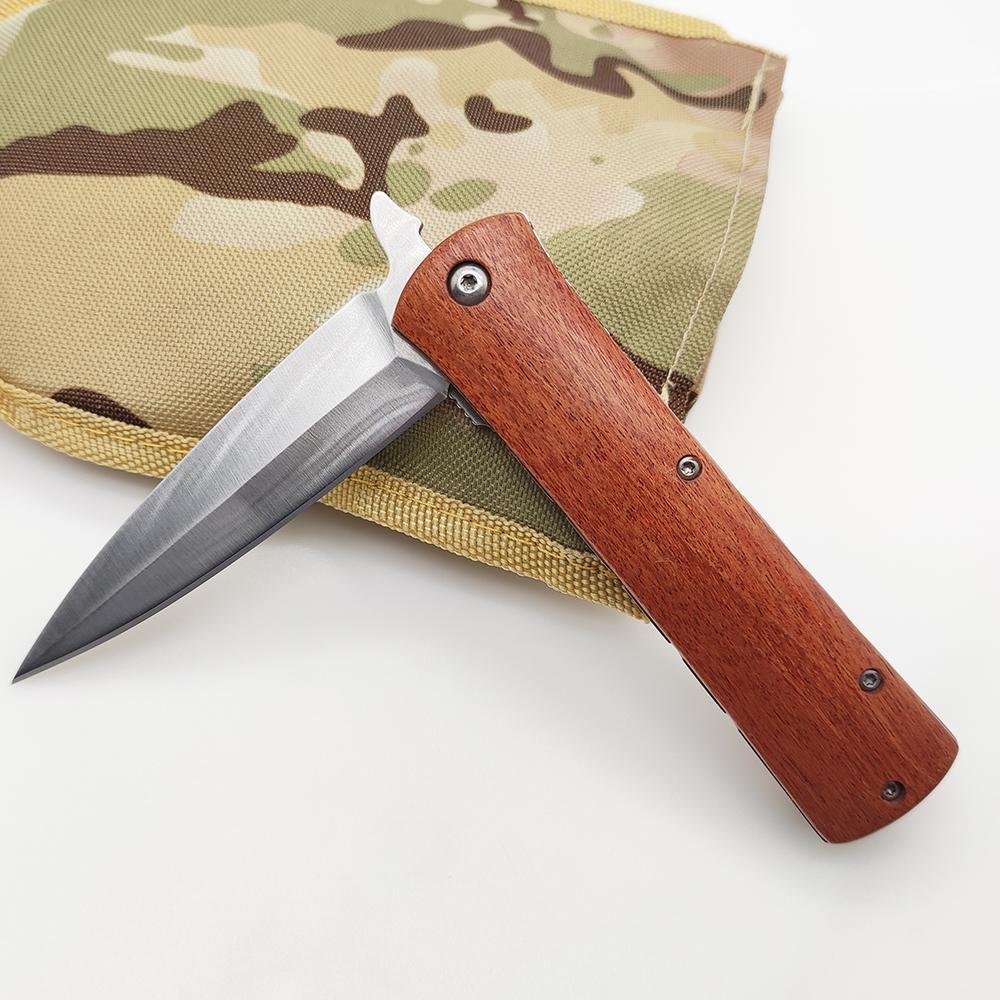  wood handle survival stainless steel pocket knife with clip for gifts 4