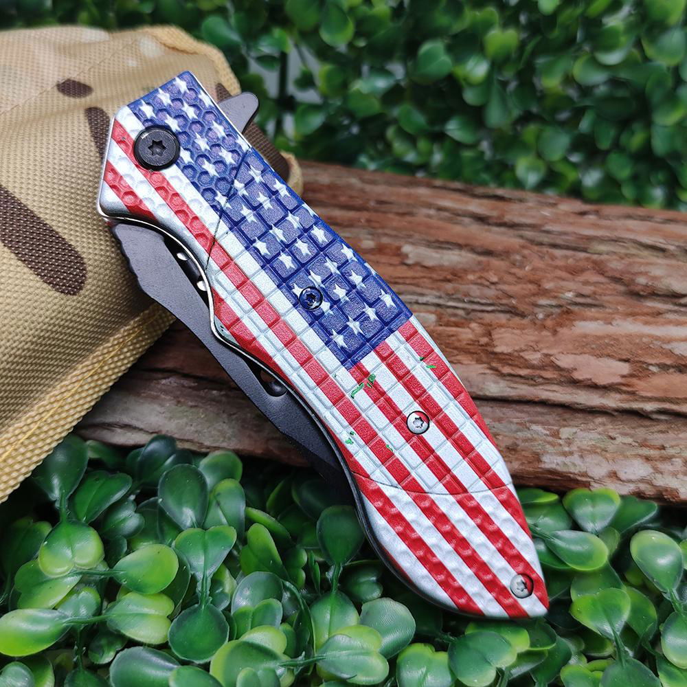 USA flag Tactical Survival Outdoor Folding Pocket Knife 3