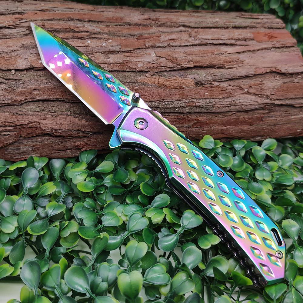 rainbow OEM stainless steel titanium hunting folding knife