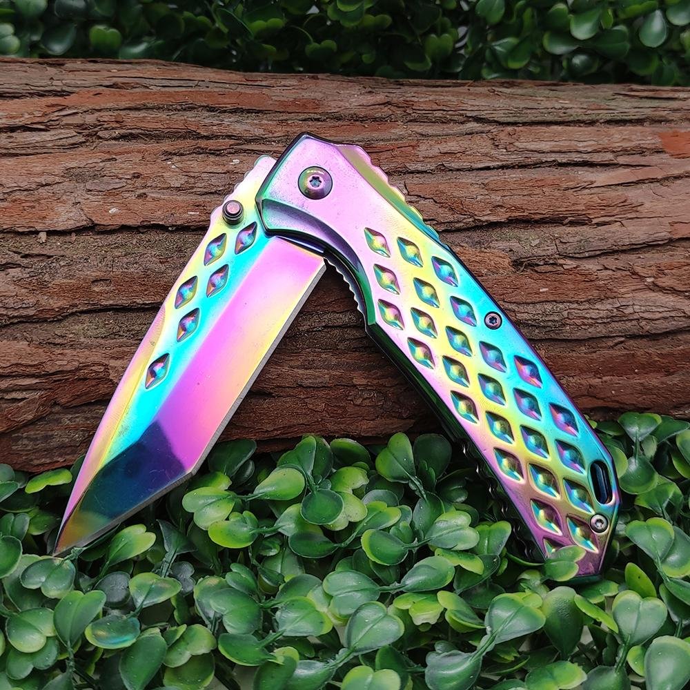 rainbow OEM stainless steel titanium hunting folding knife 2