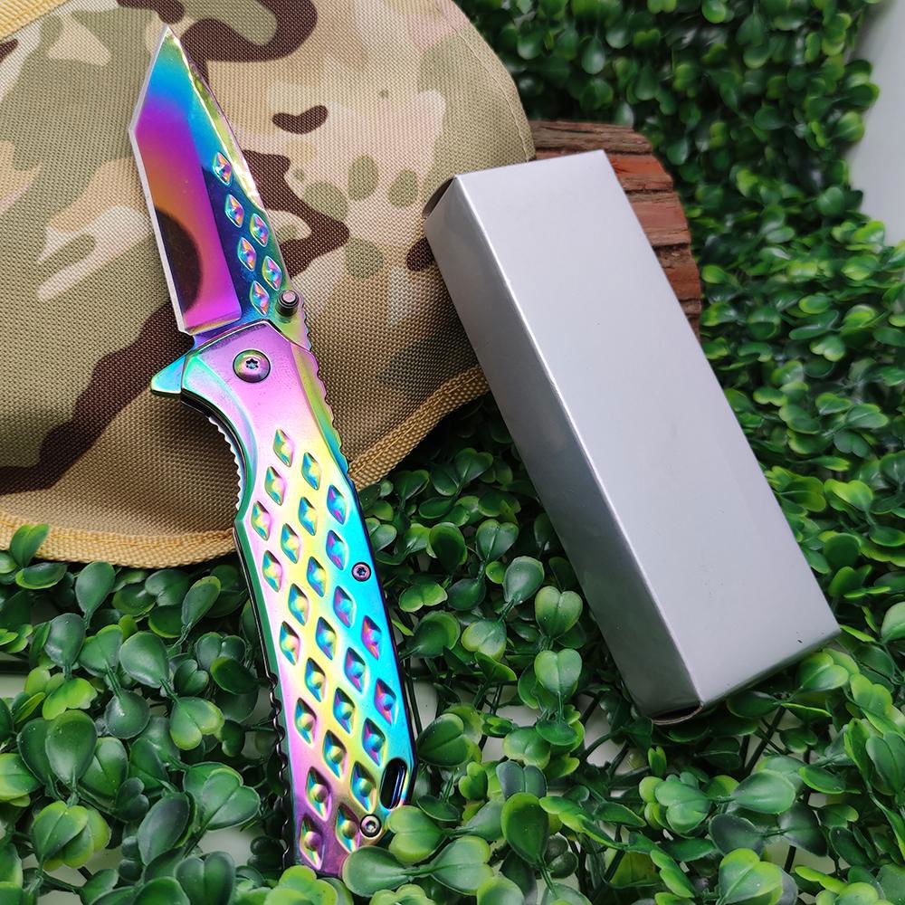 rainbow OEM stainless steel titanium hunting folding knife 3