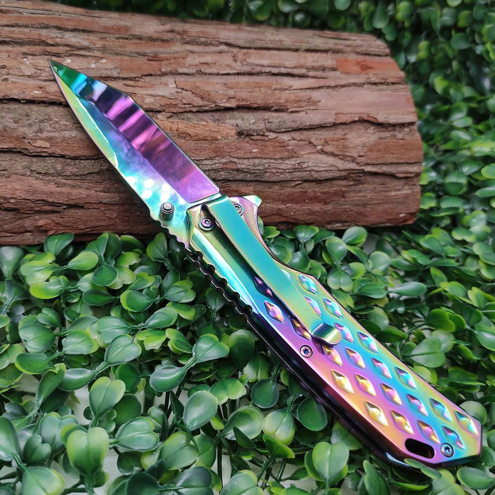 rainbow OEM stainless steel titanium hunting folding knife 4