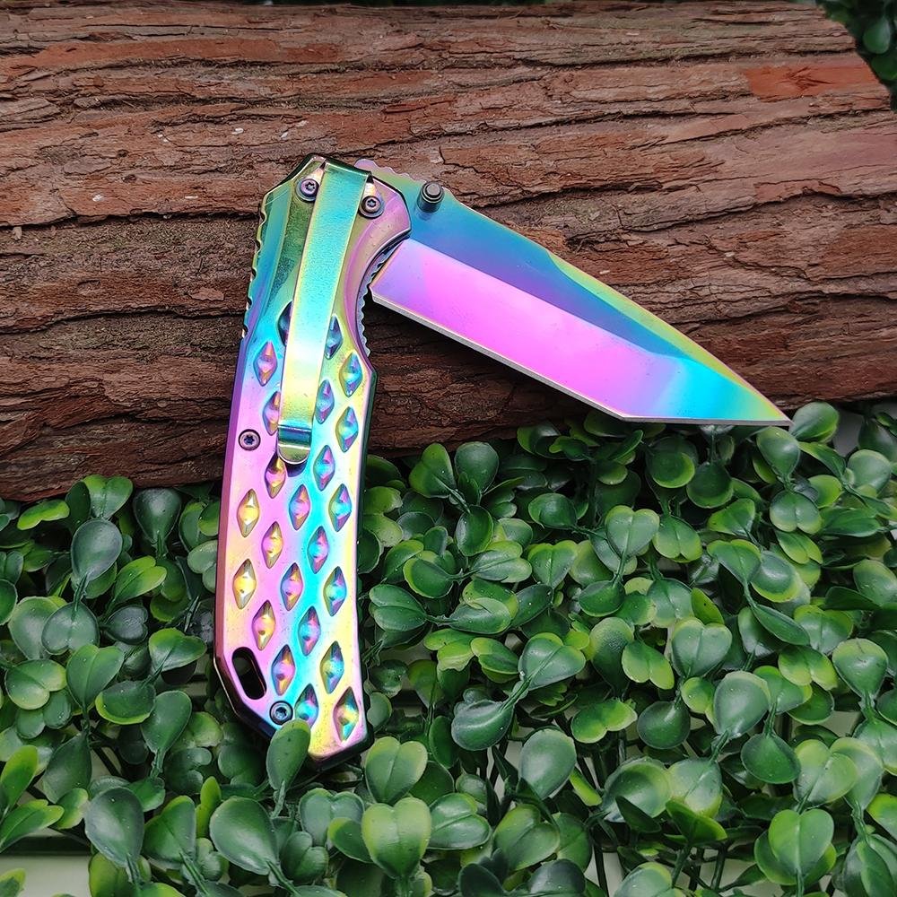 rainbow OEM stainless steel titanium hunting folding knife 5