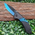 hunting folding knife blue titanium