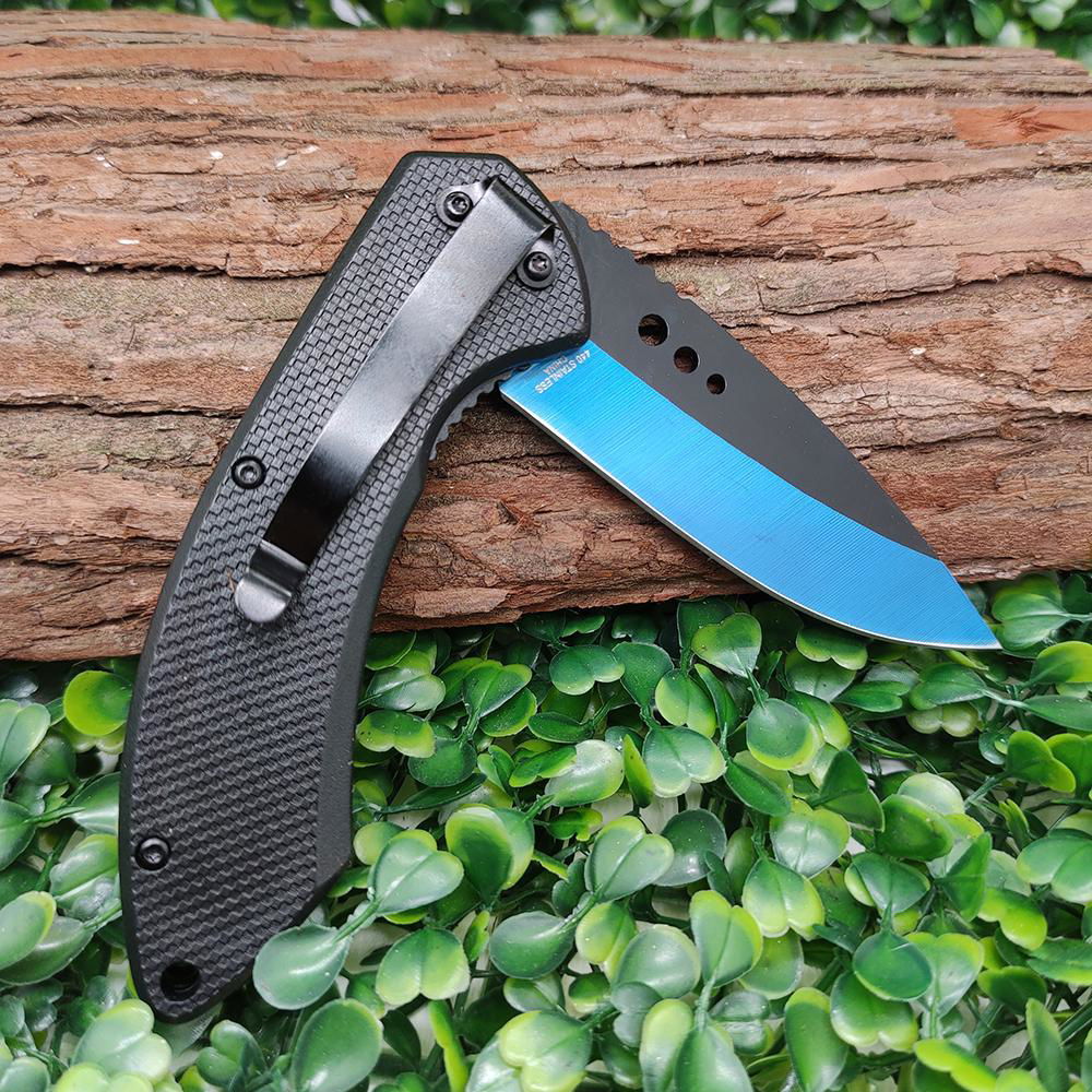 hunting folding knife blue titanium outdoor survival knife 4