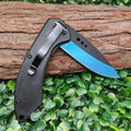 hunting folding knife blue titanium outdoor survival knife