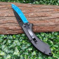 hunting folding knife blue titanium outdoor survival knife