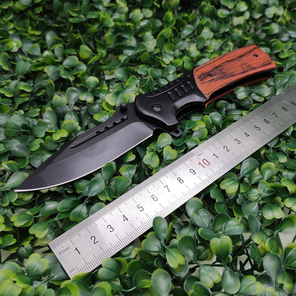 Black Wood Folding Pocket Survival Knife Stainless Steel Folding 3