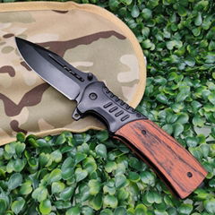 Black Wood Folding Pocket Survival Knife Stainless Steel Folding