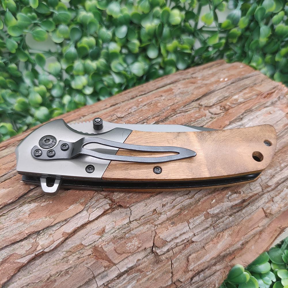 Custom portable tactical folding wooden handle outdoor pocket knife camping knif 2