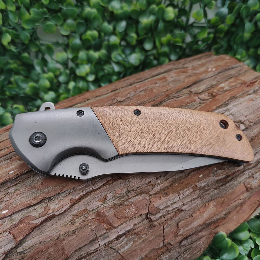 Custom portable tactical folding wooden handle outdoor pocket knife camping knif 3