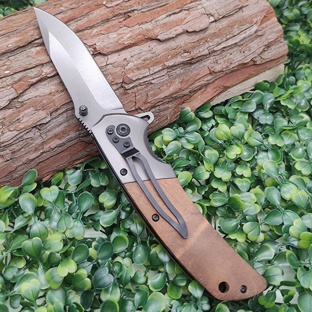 Custom portable tactical folding wooden handle outdoor pocket knife camping knif 5