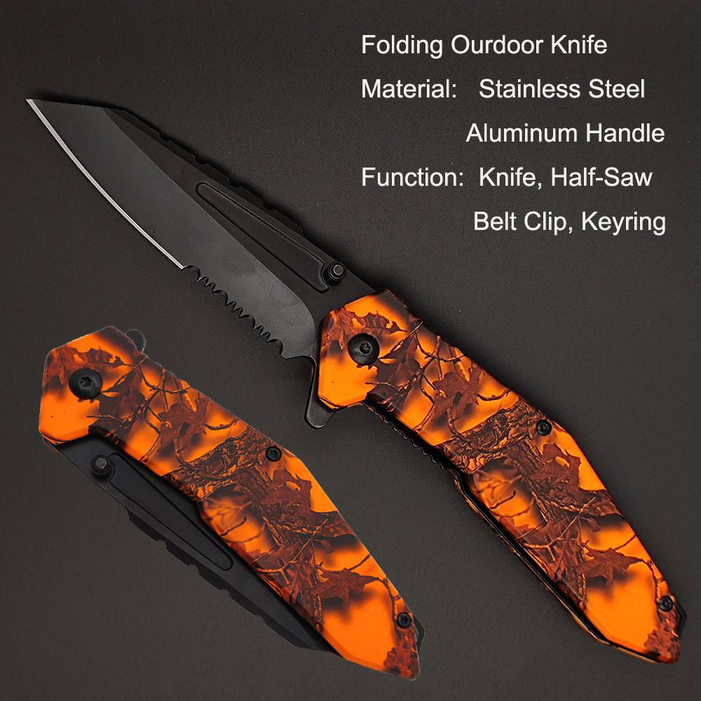 Orange custom slide blade knifes survival knife folding hunting pocket  knife