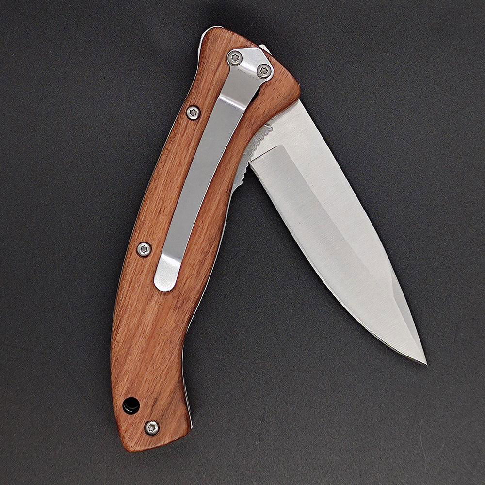  outdoor campingknife with wood handle stainless steel pocket folding knife  5