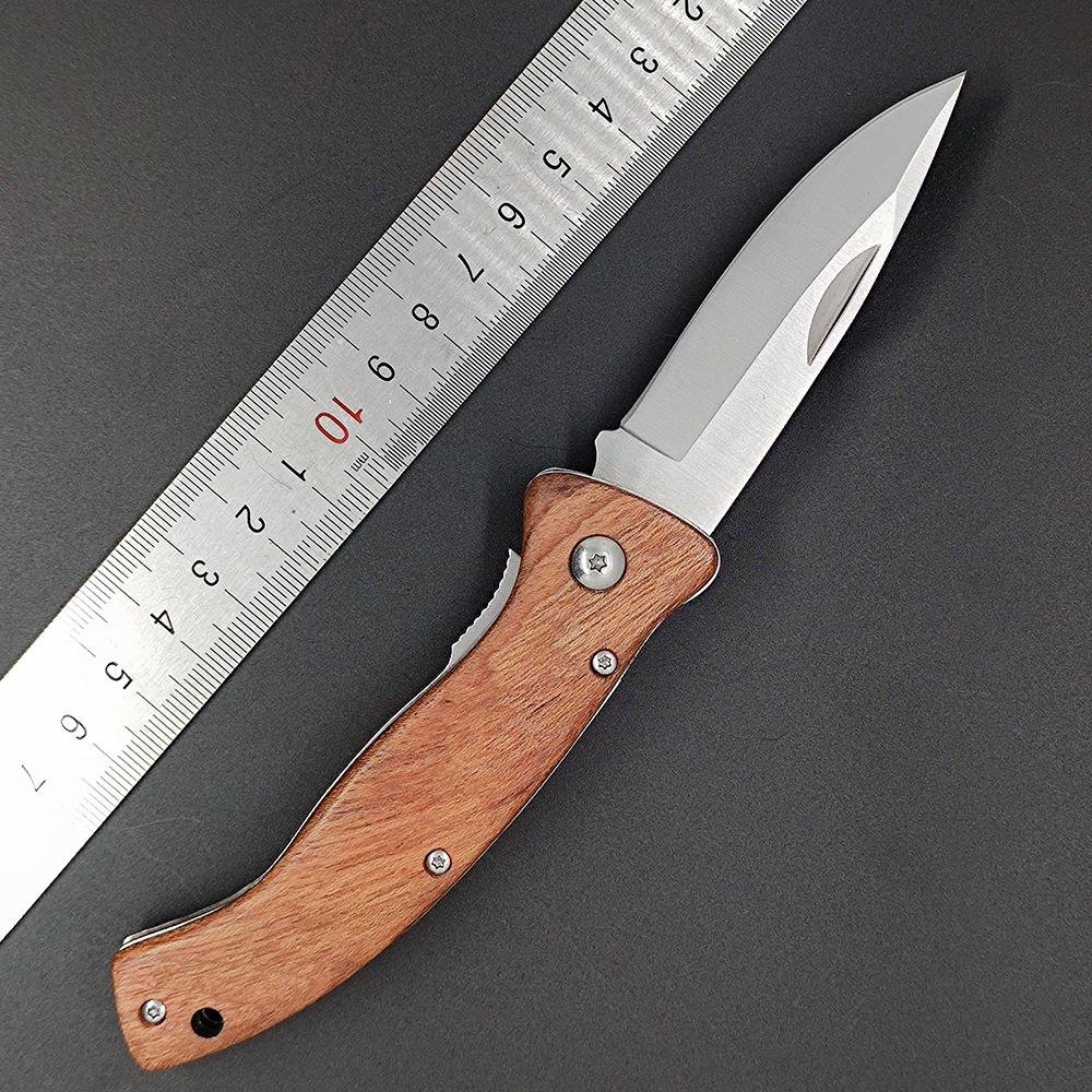 不锈钢刀刃3Cr13不锈钢小刀 户外工具木柄防滑野营折叠刀