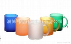 Sprayed color coating and  baked glass mugs with handle