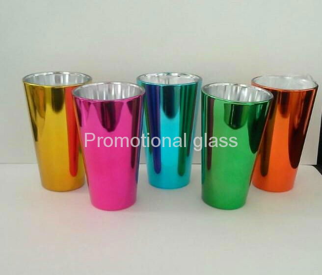 Electroplated  glass cup，promotional beer glass mug