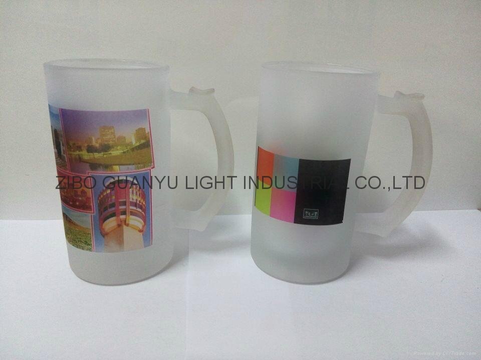 Inside clear and Outside frosted sublimation glass beer mug