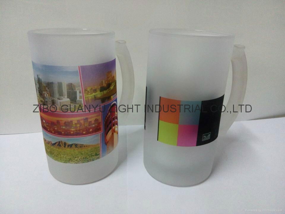 Inside clear and Outside frosted sublimation glass beer mug 2