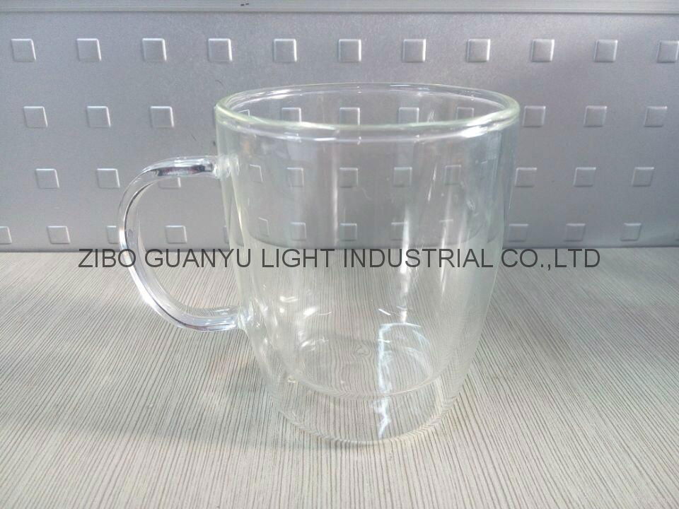 300ml Double wall Glass Mug With Handle,heat-resistant 4