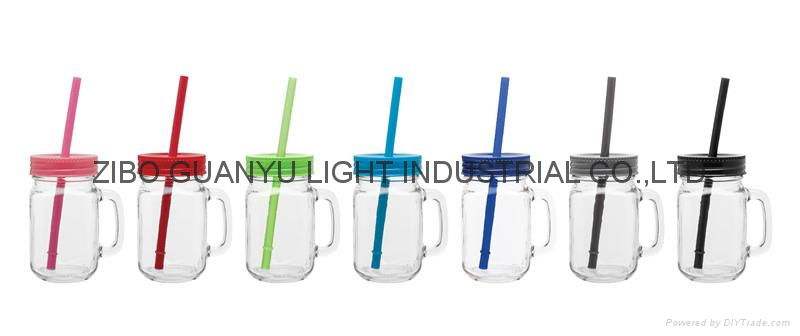 16oz drinking glass mason mug with color lid and straw