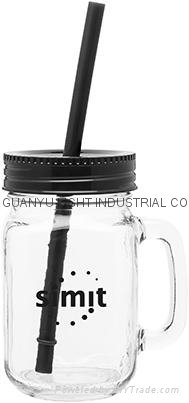 16oz drinking glass mason mug with color lid and straw 2