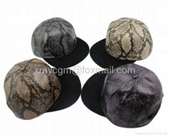 High Quality Snakeskin PU Leather Blank Fitted snapback Baseball Cap  