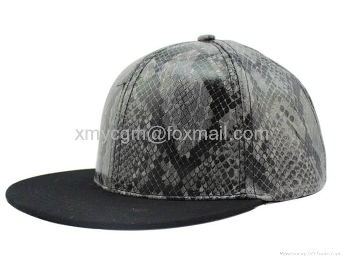 High Quality Snakeskin PU Leather Blank Fitted snapback Baseball Cap   3