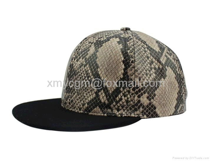 High Quality Snakeskin PU Leather Blank Fitted snapback Baseball Cap   4