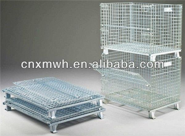 Collapsible wire mesh storage container on rack 3