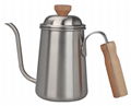 Wooden handle hand brewed coffee pot Commercial stainless steel teapot 2