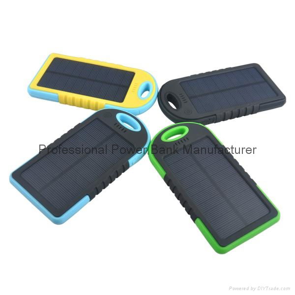 5000mah waterproof portable external solar mobile phone charger power bank