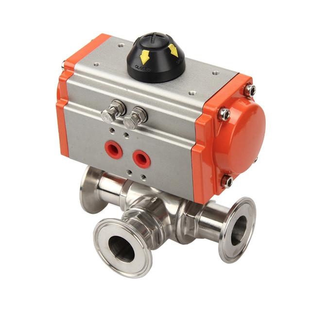 Sanitary SS304 SS316L Pneumatic Actuated 3-Way T or L type Ball Valve