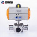 Sanitary SS304 SS316L Pneumatic Actuated 3-Way T or L type Ball Valve  2