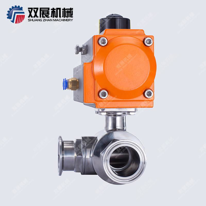 Sanitary SS304 SS316L Pneumatic Actuated 3-Way T or L type Ball Valve  4