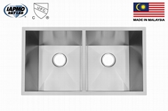 32 Inch Square Undermount Double-bowl Stainless Steel Kitchen Sinks, ZD-3218