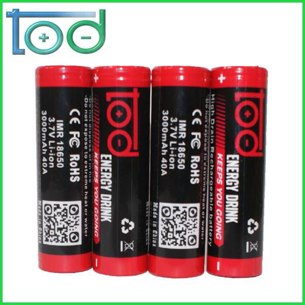 TOD IMR 18650 3.7V 3000mAh 40A High Drain Rechargeable Battery with protected ce 2