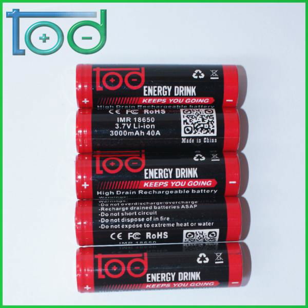 TOD IMR 18650 3.7V 3000mAh 40A High Drain Rechargeable Battery with protected ce 4
