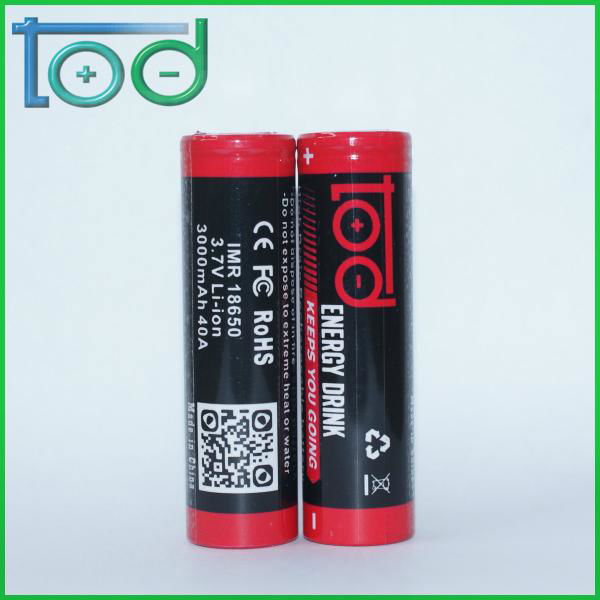 TOD IMR 18650 3.7V 3000mAh 40A High Drain Rechargeable Battery with protected ce 5