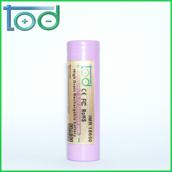 TOD IMR 18650 3.7V 2800mAh 40A High Drain Rechargeable Battery best for E-Cig 3