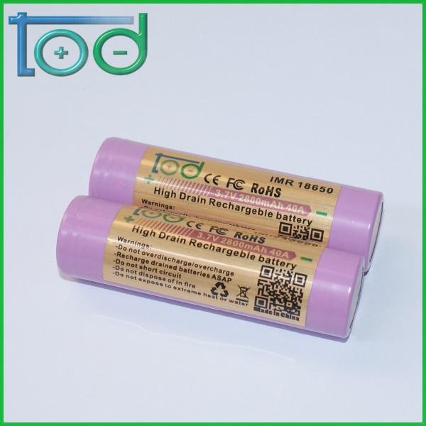 TOD IMR 18650 3.7V 2800mAh 40A High Drain Rechargeable Battery best for E-Cig 4