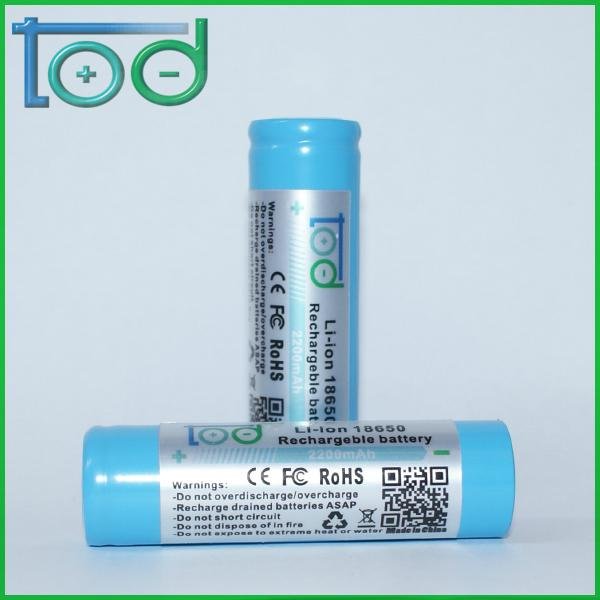 Factory directly sell TOD 18650 3.7V 2200mAh Rechargeable Lithium Battery 2