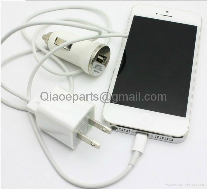 3 in 1 Light Cable USB+ US Wall Charger +Mini Car Charger kit sets for iphone 5 3