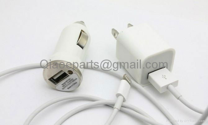 3 in 1 Light Cable USB+ US Wall Charger +Mini Car Charger kit sets for iphone 5 4